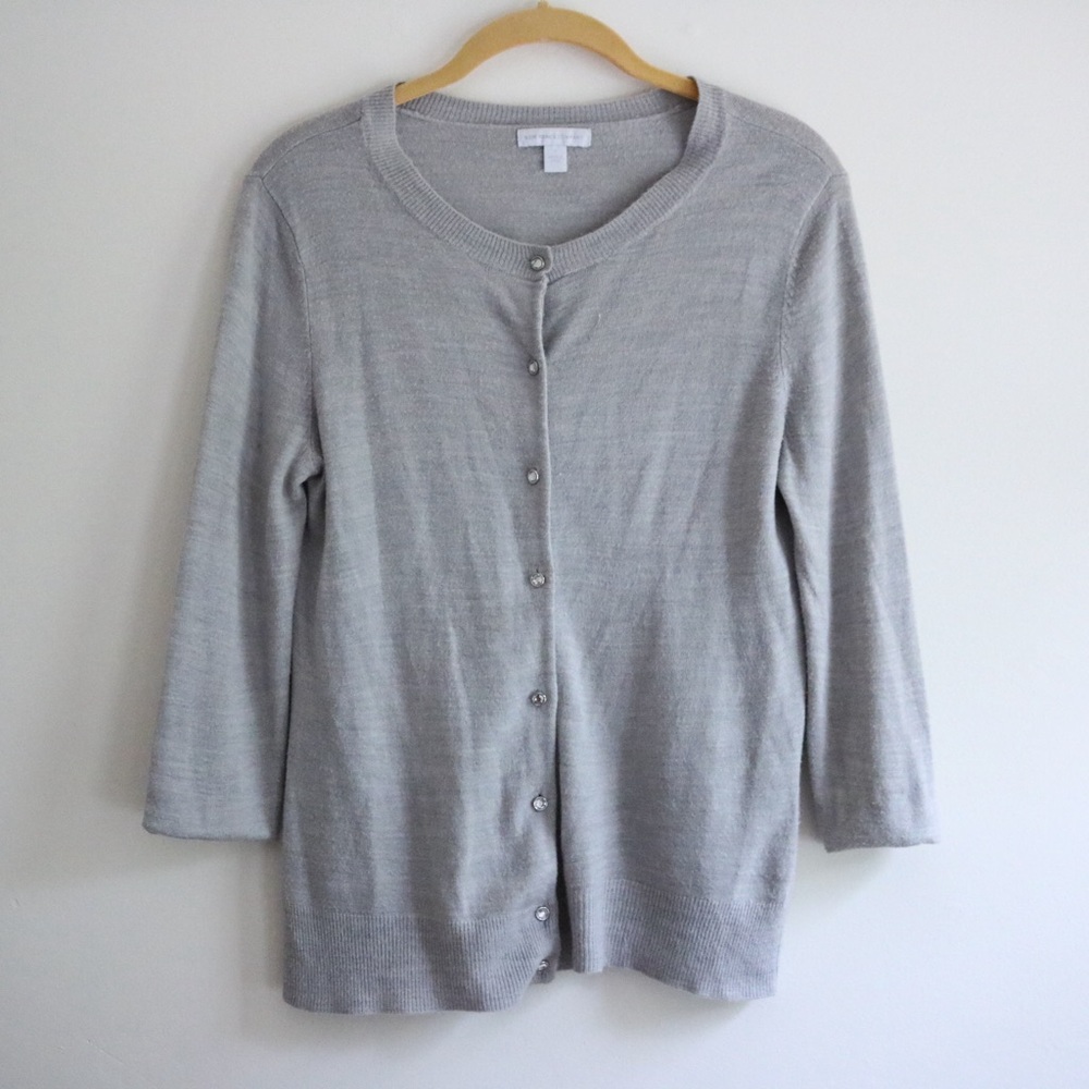 New York & Company Grey Jewel Buttoned Cardigan